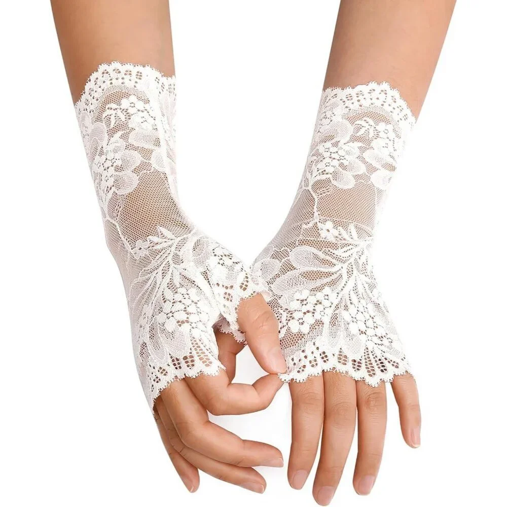 Women Evening Fingerless Short Wrist White Lace Gloves Party Prom Cosplay